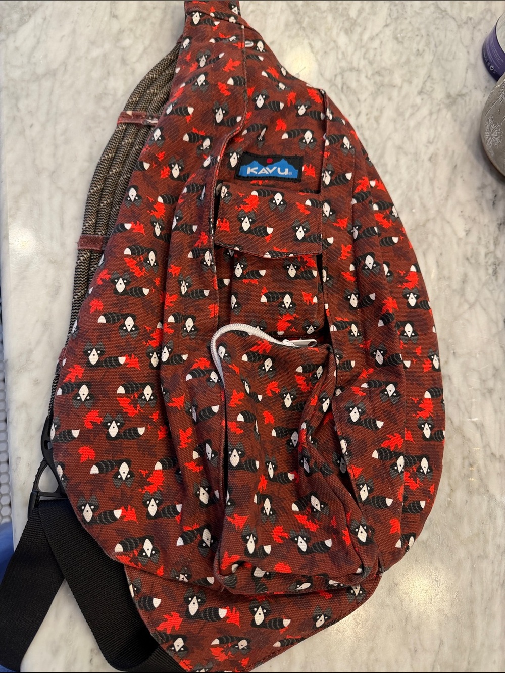 Kavu Red & Black Raccoon Print Kids Sling Bag